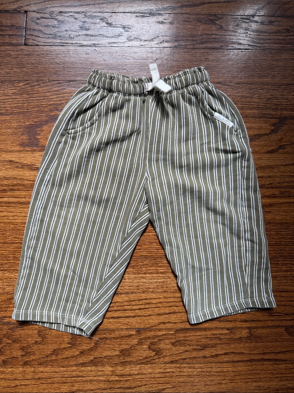 Zara Baby Toddler Olive Green & White Striped Jogger Pants